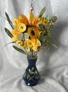Blissful Button Tree 32 / Button Flower Bouquet / Faux Potted Plant / Home Decor / Artificial Flowers