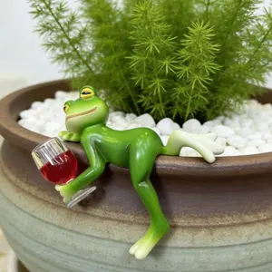 Drunk Frog Hanging Decoration, Dual Use Flower Pot and Aquarium Decor, Cute and Odd Desktop Ornament, Funny Desk Accessory