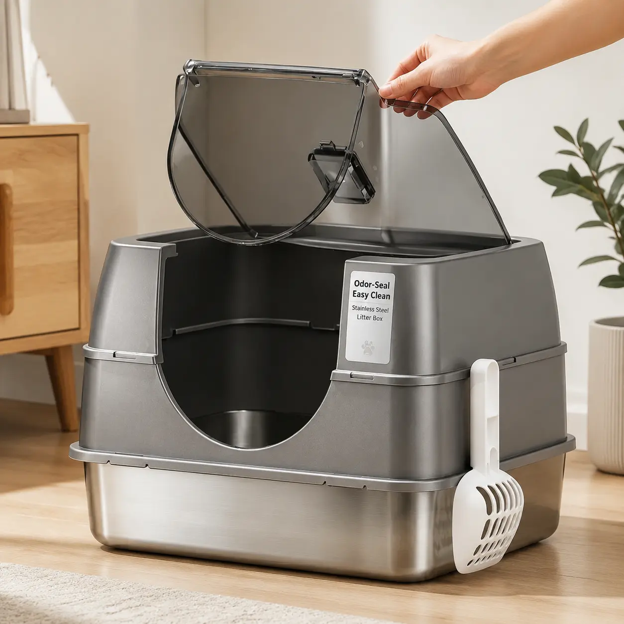 Stainless Steel Cat  Box - Large Metal High-Sided Platform Design to Prevent Leaks, Includes Cat Mat & Scoop, Odor-Resistant, Easy-to-Clean, Non-Stick Pet  Box anti-urine leakage litterbox litter pan