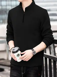 Men's Pullover Sweatshirt, Half-Zip Design, Warm Regular Fit, Suitable for Casual and Sports Wear, 1pcs