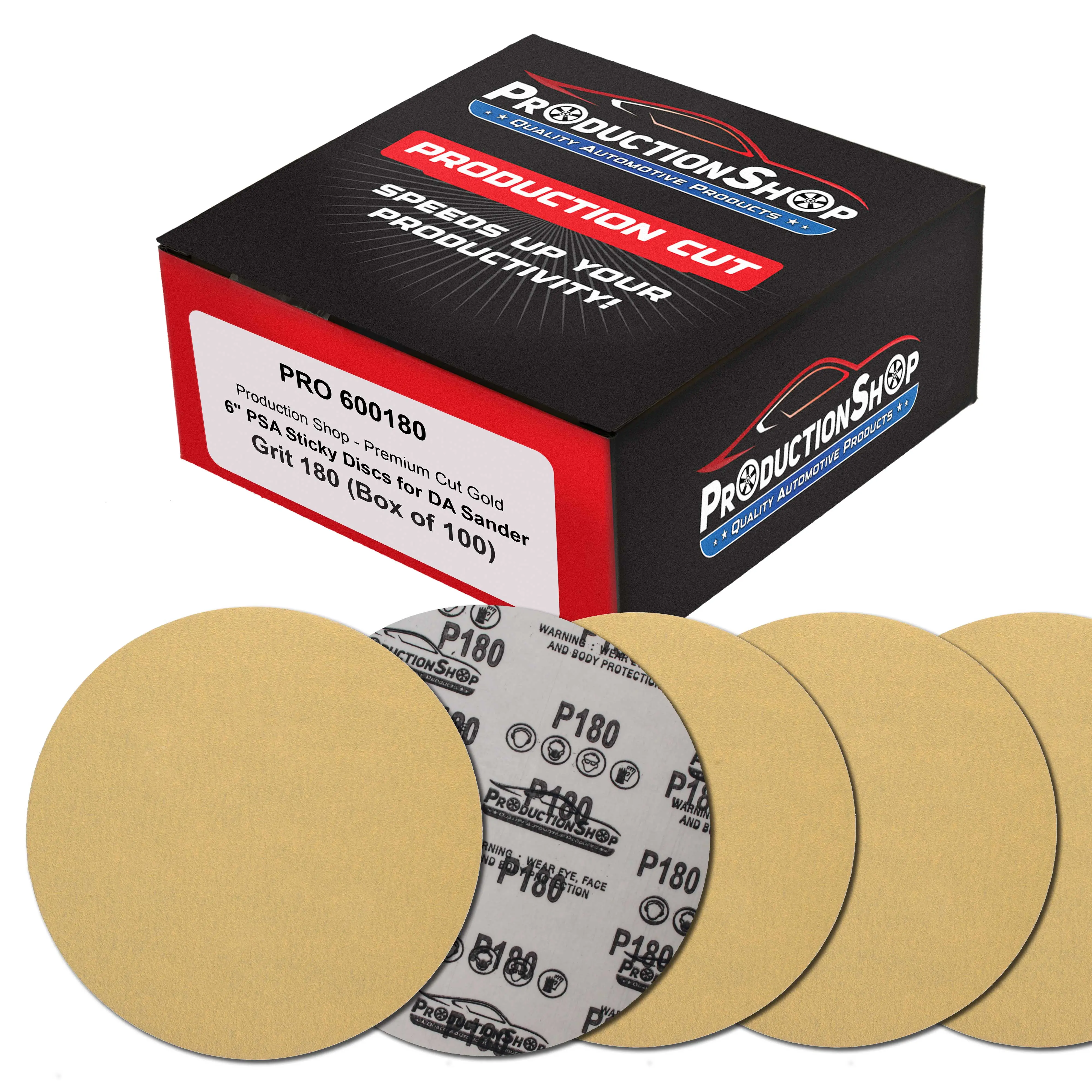 Premium 180 Grit 6" PSA Gold Sanding Discs, Box of 100 - Self Adhesive Stickyback Abrasive Sandpaper for DA & Random Orbital Sanders - Sand Auto Paint Metal, Wood Woodworking Furniture