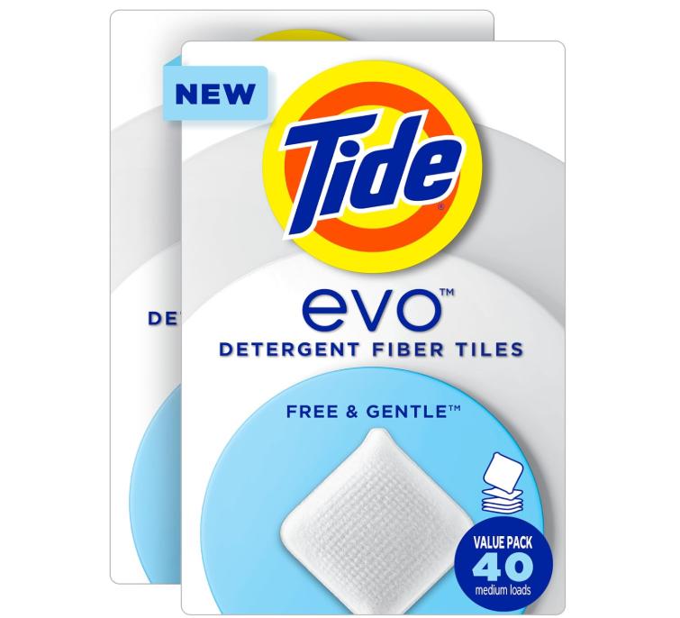 Tide evo Free & Gentle Laundry Detergent Tiles, Fragrance-Free, 40 Medium Sized Loads, Easy to Use, Safe for All Machines and Water Conditions