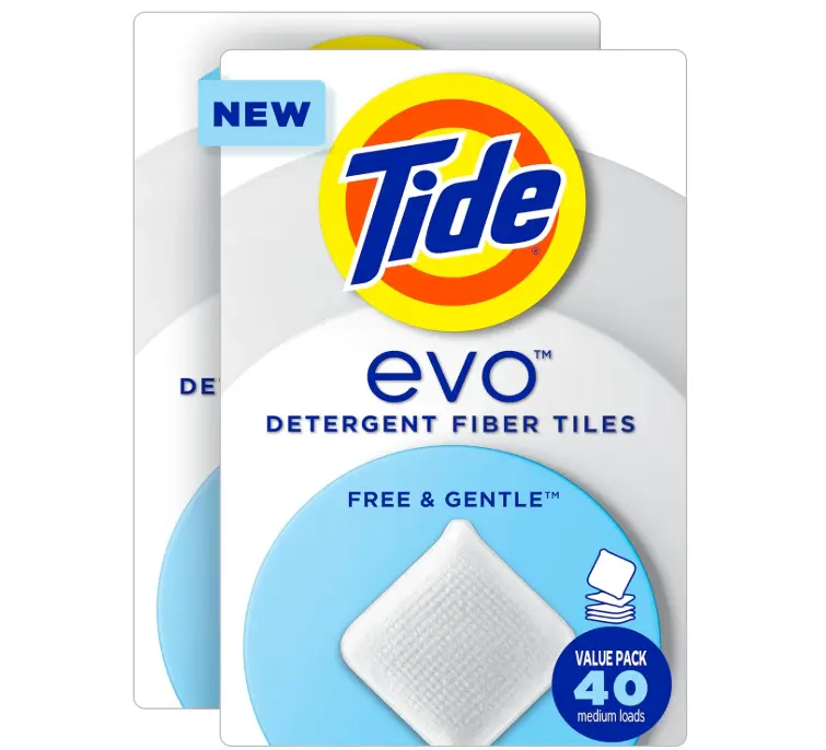 Tide evo Free & Gentle Laundry Detergent Tiles, Fragrance-Free, 40 Medium Sized Loads, Easy to Use, Safe for All Machines and Water Conditions