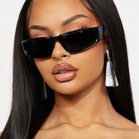 Unisex Black Slim Rectangle Lightweight Design All Seasons Sunglasses | Y2K Baddie Festival Travel Shades | Trendy Retro UV Protection Eyewear Trendy Styling Sunglasses