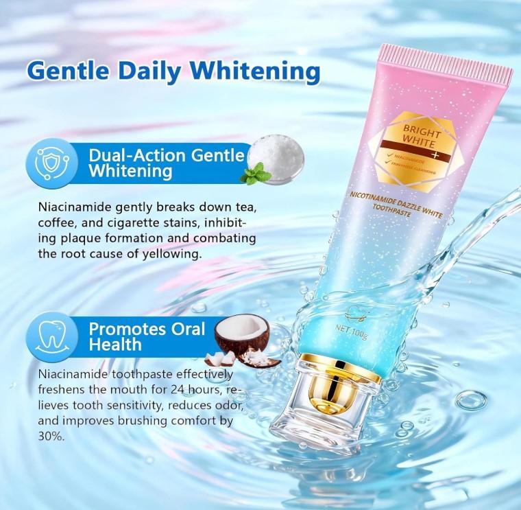 Niacinamide Whitening Toothpaste, Kimralur Triple Whitening Intensive Niacinamides Toothpastes, Fluoride-Free Formula is Suitable for Sensitive Teeth (1)