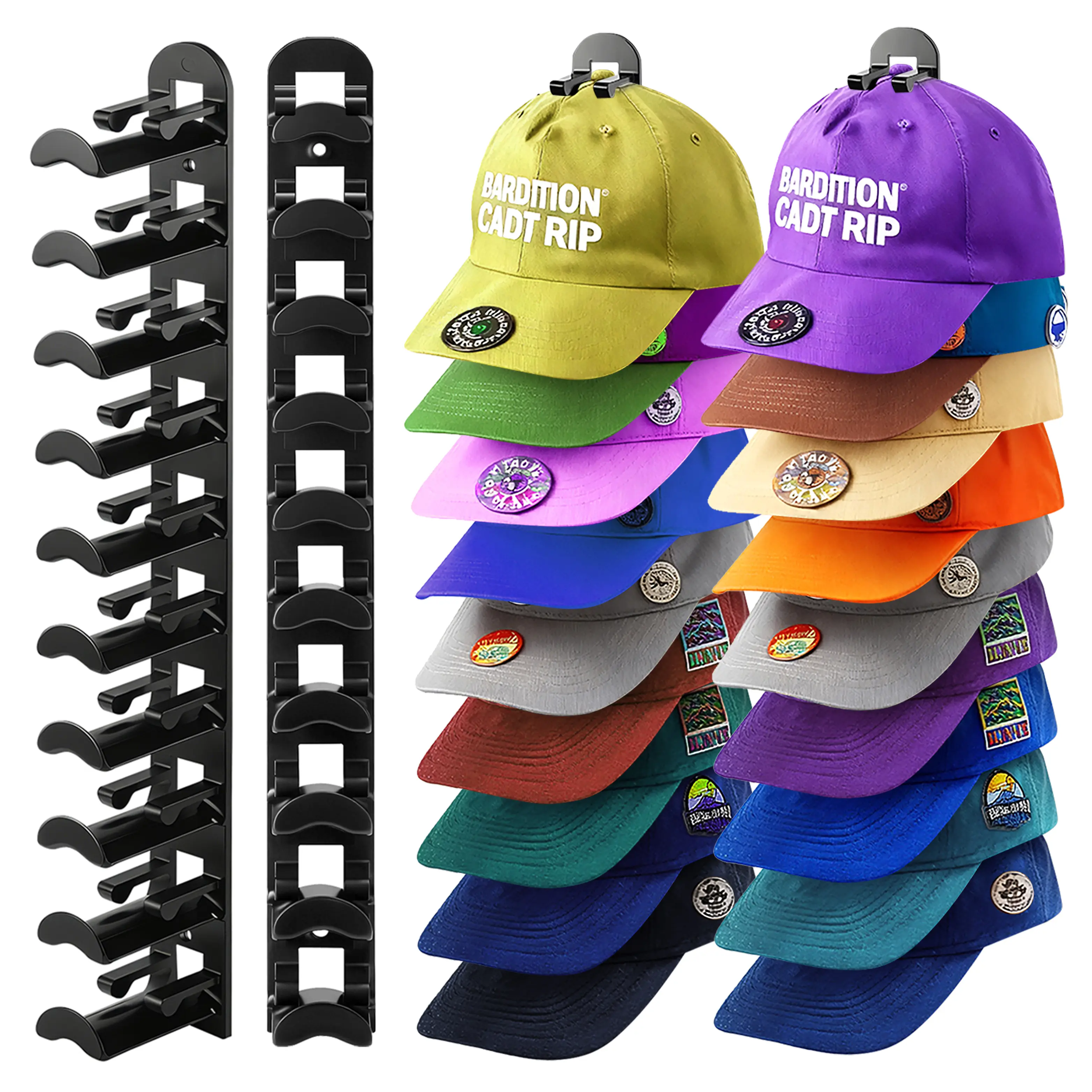 2 Pack Hat Rack on Wall Hat Organizer for Baseball Caps Holds up to 20 Hats with Strong Adhesive and Nail Space-Saving Wall-Mounted Hat Storage Organizer for Closet Door and Bedroom Hat Hangers for Wall Multilayer Display Hat Holder for Men Cap Organizer