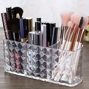 Acrylic Lightweight Transparent Storage Box, Three Grids Desktop Makeup Brush Cosmetics Organizer,Easy to Installation, Suitable for Cosmetics, Stationery, Department Store Storage Helpers, , Dust-proof, Gift for Girlfriend