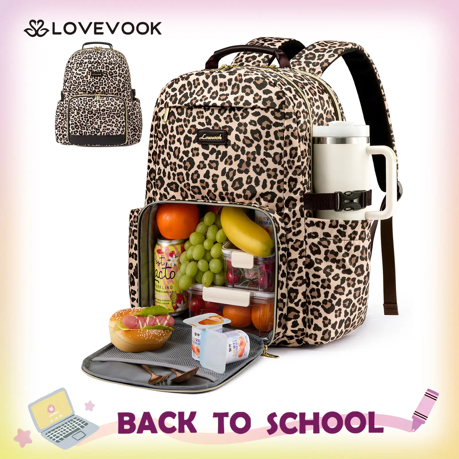 LOVEVOOK Lunch Backpack with Lunch Compartment,15.6 Inch Laptop Work Travel Insulated Cooler Backpack,Waterproof College Teacher Lunch Bag Box with Tumbler Holder,Gifts for Men Women