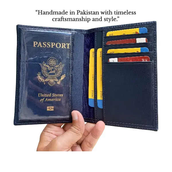 Handmade Full Grain Leather Passport Holder Wallet | Unisex Travel Pouch with Card Slots | Made in Pakistan