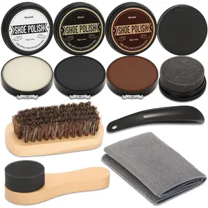 8 count Leather Shoe Polish Kit- Shoe Shine Kit As  for Men with Black Brown Neutral Shoe Polish, Horsehair Shoe Polish Brush, Shine Sponges Care Cloth-Shoe Cleaning Kit for Leather Boots