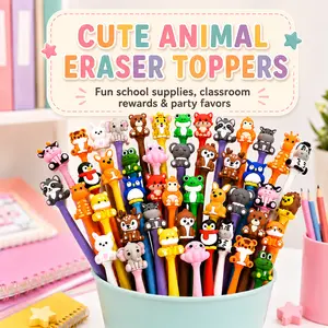 MIUVA 30/50 Pcs Cute Animal Pencil Erasers, Bobblehead Eraser Toppers for Pencils, Kawaii Cartoon School Supplies, Classroom Rewards, Party Favors, Goodie Bag Stuffers & Birthday Gifts stationery