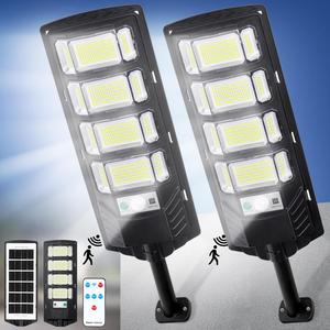 2 Pack Solar Street Light with Motion Sensor & Remote Control, Wide Angle Floodlight for Yard, Garden，Efficient Solar Charging, Security Lighting | Rectangular Outdoor Light | Solarpowered Light, Solar Outdoor Lights