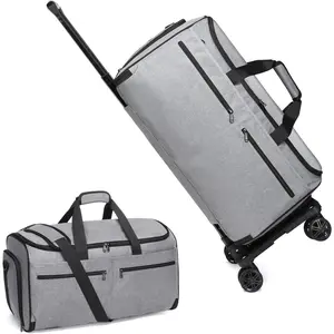 Rolling Garment Bag, Travel Garment Duffle Bag with Wheels, Carry on 3 in 1 Suit Luggage Bag with Detachable Trolley for Men Women Business Weekender