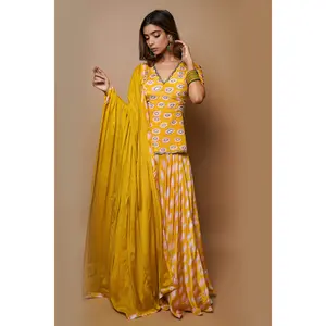 Yellow Digital Printed Lehenga Set (Set Of 3)