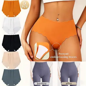 Gemaura 5-Piece Women’s Sexy High-Waist Seamless 【Ice Silk Panties Set】 — Skin-Friendly Soft Cotton Gusset, Butt-Lifting Underwear for Menstrual Periods and Yoga Workouts