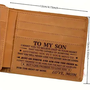 ZMOCEN  Engraved genuine leather wallet - a heartfelt gift from mom to son, bi-fold design, suitable for birthdays, graduations, or Christmas, casual style | unisex, cute notebook.