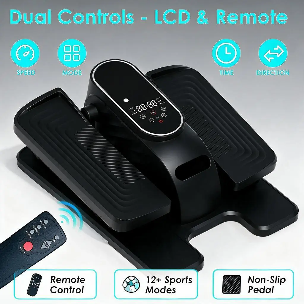 Electric Under Desk Elliptical Machine, 15 Adjustable Speeds Seated Pedal Exerciser With Remote & LCD Display, Quiet Portable Low-Impact Trainer, Silent Anti-Slip Space-Saving, Fully Assembled For Home Gym & Office Fitness, Without Battery