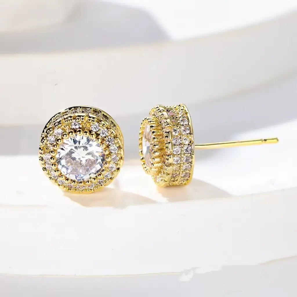 High-end round full diamond earrings, suitable for daily wear, wedding, party, birthday gift Dainty Fashion Jewelry