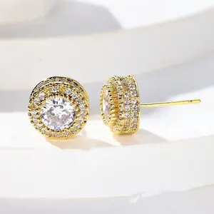 High-end round full diamond earrings, suitable for daily wear, wedding, party, birthday gift