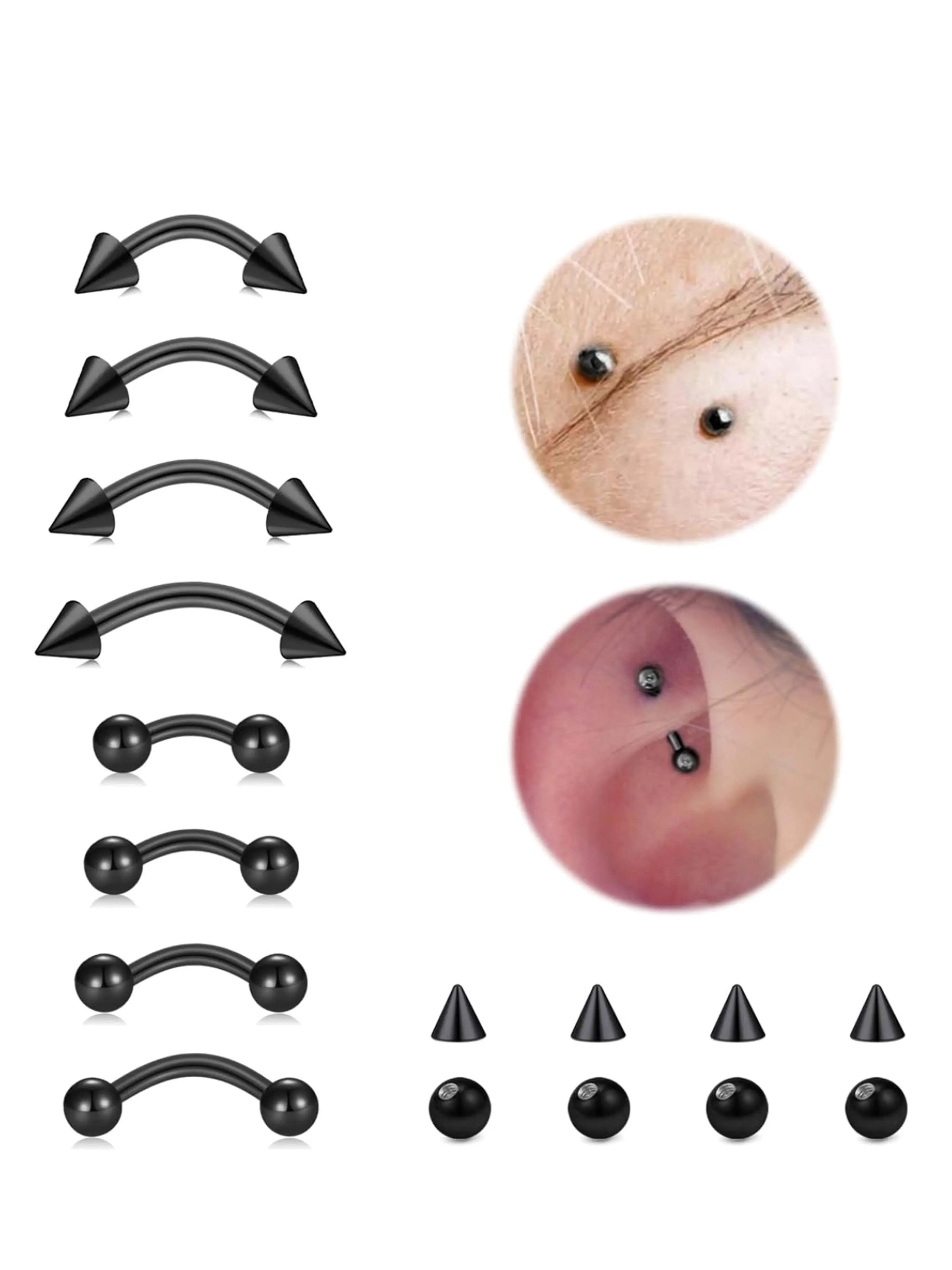 16G Eyebrow Rings Piercing Jewelry Body Jewelry Stainless Steel Curved Barbell Vertical Labret Lip Jewelry Ear Rook Helix Cartilage Piercing Conch Daith For Women 6mm/8mm/10mm/12mm Replacement Balls 3mm