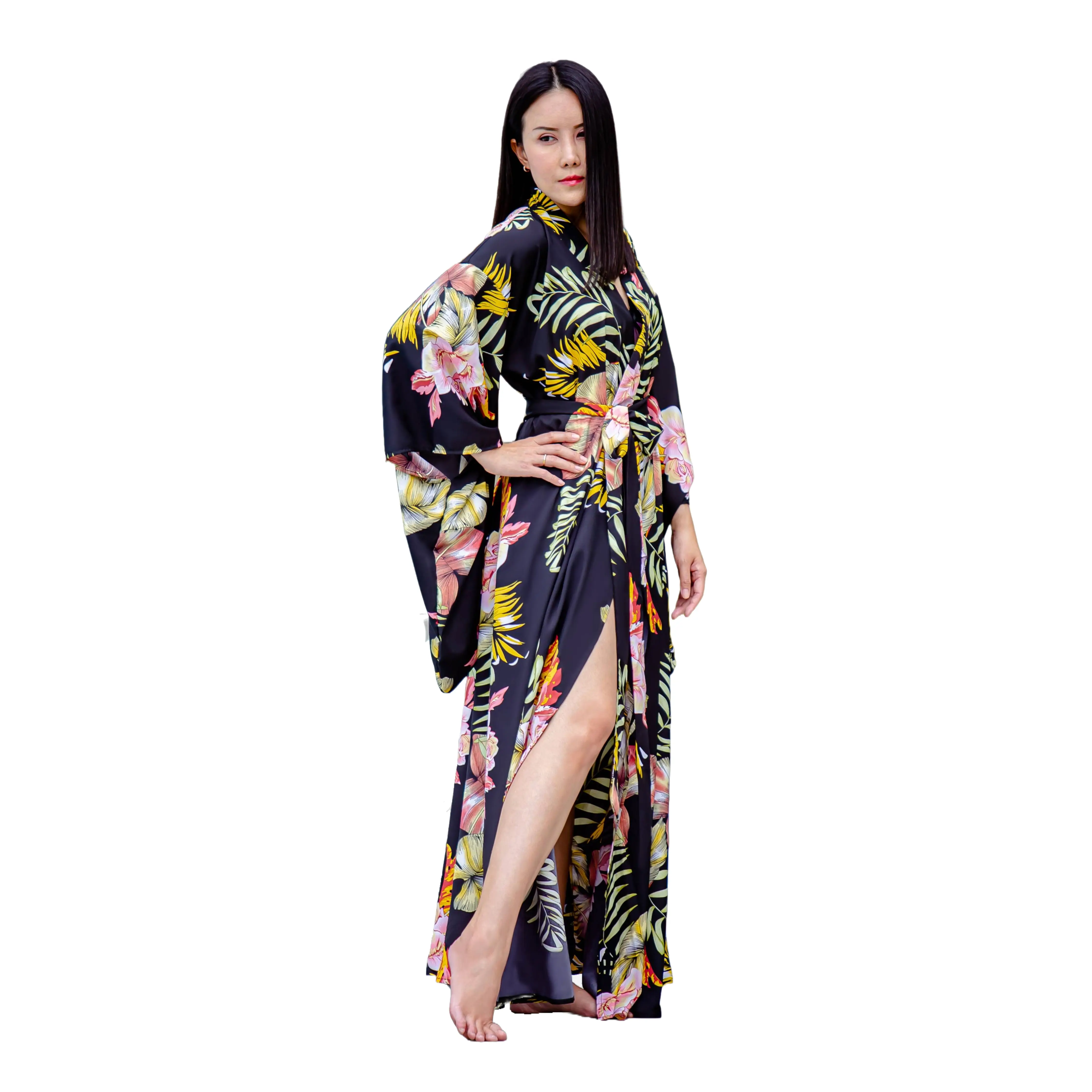NA'RAK Women's Yukata Kimono Robe : Midnight Blue Floral