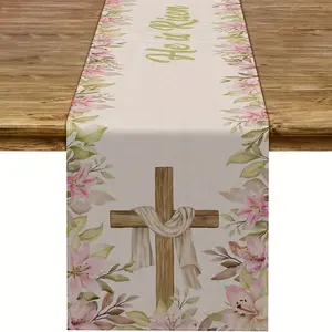 Easter Table Runner - He is Risen, Spring Holiday Party Decoration for Home & Kitchen