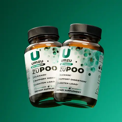 UMZU zuPOO Dairy-Free Natural Herbal Cleanser Supplement Capsules - Gut Wellness, Healthy Digestion, Bloating Relief, Gentle Detox (Magnesium, Cascara Sagrada, Bentonite Clay, Aloe Ferox, Cayenne Pepper) (30 Caps/Bottle, 1-2 Bottle Options, Single Item)
