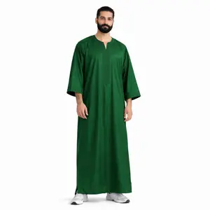 Luxury Moroccan Gandoura for Men Elegant Traditional Robe in Breathable Gabardine Blend with Intricate Embroidery & Passementerie for All-Day Wear
