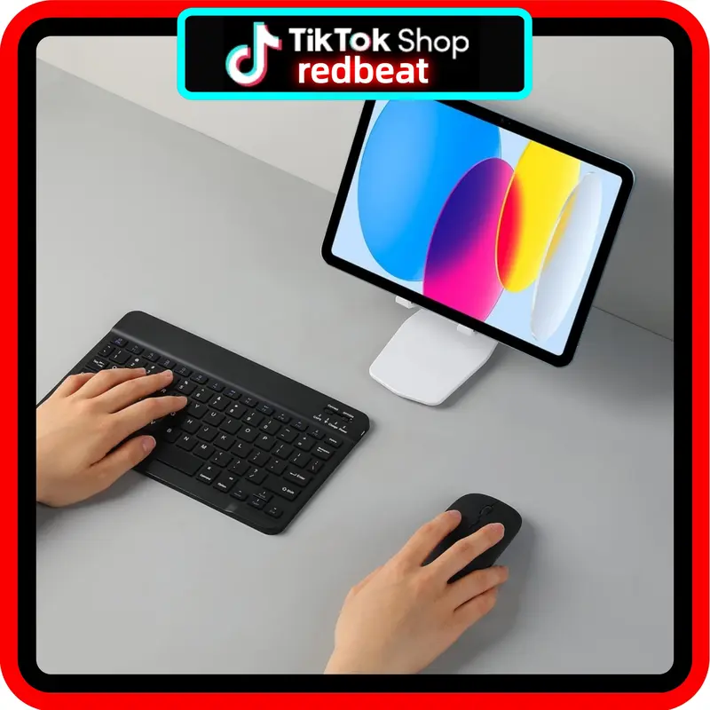 Redbeat Portable Wireless Bluetooth Keyboard and Mouse Set - Plastic Body, Lithium Ion Battery (400mAh), 200 Days Standby, 5M Tapping Life, 10M Bluetooth Range, Lightweight Design, Rechargeable
