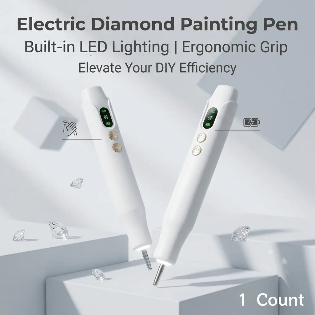 Electric Diamond Painting Pen with Light, Diamond Painting Craft Tools, Diamond Art Kits for Adults, Cordless, 2 Adjustable Suction Levels, Rechargeable