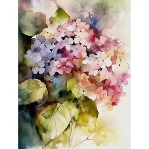 1Pcs Hydrangea in Watercolor Acrylic Paint by Numbers Decorative Painting 16x20in Unframed Beginner DIY Translucent Elegant Style Decor for Study Wall Ideal Gift for Flower Lovers & Girlfriends