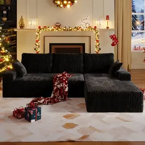 107-in Boneless Upholstered Sofas - Oversized L-Shaped 3-Seater Sleeper Sectional Modular Cozy Sofa, Comfy Cloud Couch Lazy Cloud Sofa Bed with Soft Corduroy Chenille, Deep Seat Chaise, No-Assembly Living Room Furniture
