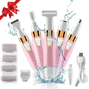 New 5-In-1 Hair Removal Kit for Women, Facial & Body Use, Waterproof Rechargeable Portable, 5 Interchangeable Heads