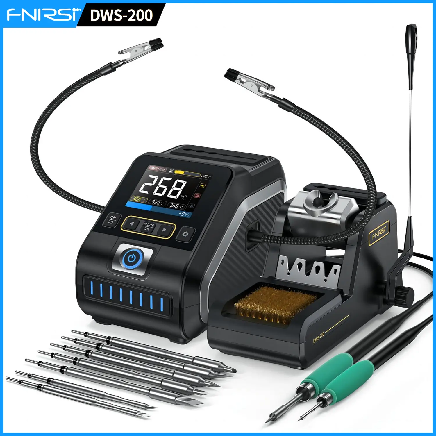 FNIRSI DWS-200 200W Soldering Station with OLED Display – Super Fast Heating Advanced Temp Control Professional Portable Electronics Repair Kit F245 and F210 with 9 Tips