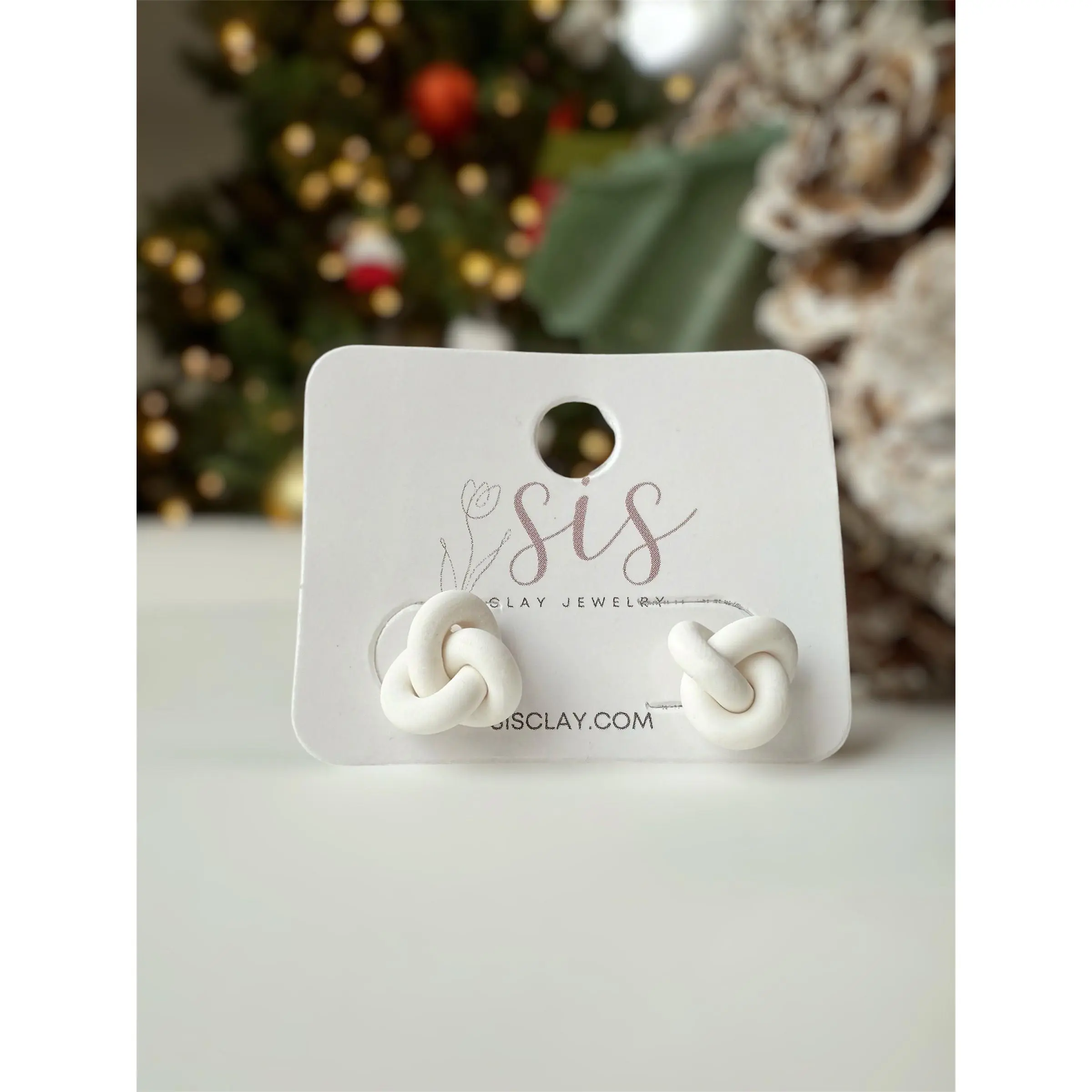 Festive Knotted Stud - White