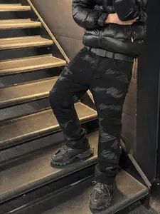 Men's Denim Jeans, Silver Color Embroidery, Fitted Mid Waist, Button Fly, Casual Fashion, All Seasons Wear