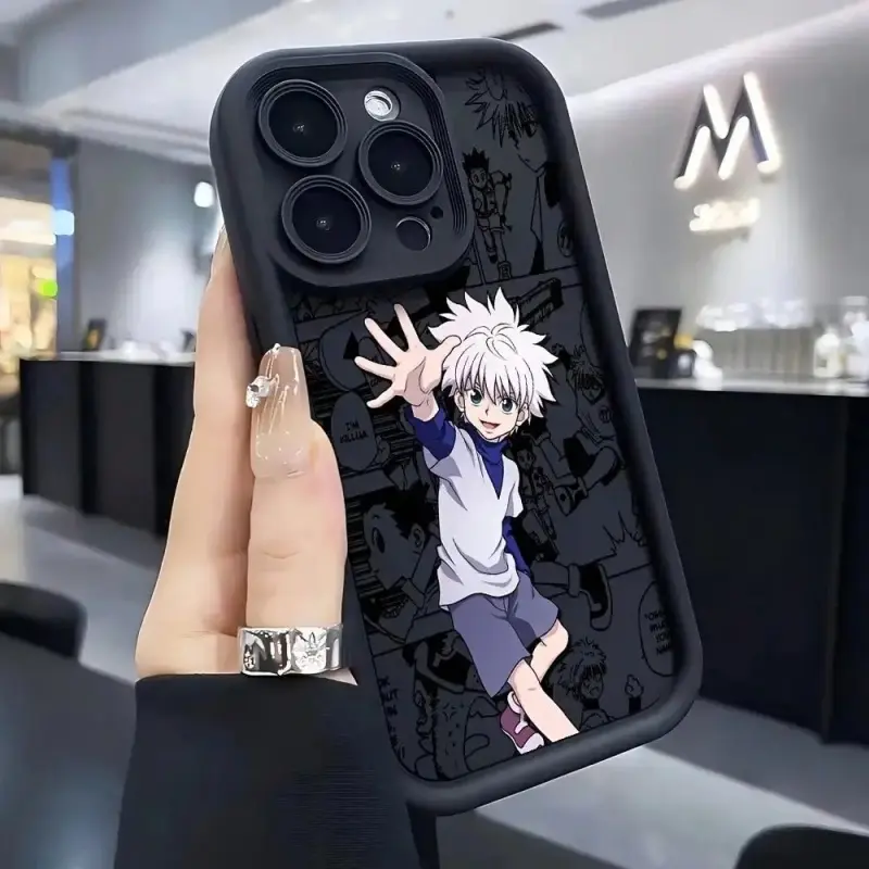 Anime Gon & Killua Print Protective TPU Smartphone Case - Durable Black Bumper, Butterfly Edit Design, Shock Protection for iPhone 12-17 ProMax Plus, Samsung Handheld Cellphone Devices, Fans' Gift