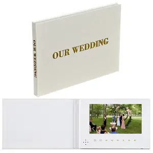 EclatView Books–Our Wedding Video Greeting Card Book（Beige）- Luxury Linen Bound Album with 7” Display, 4GB Memory, Rechargeable Battery. Cherish Every Moment