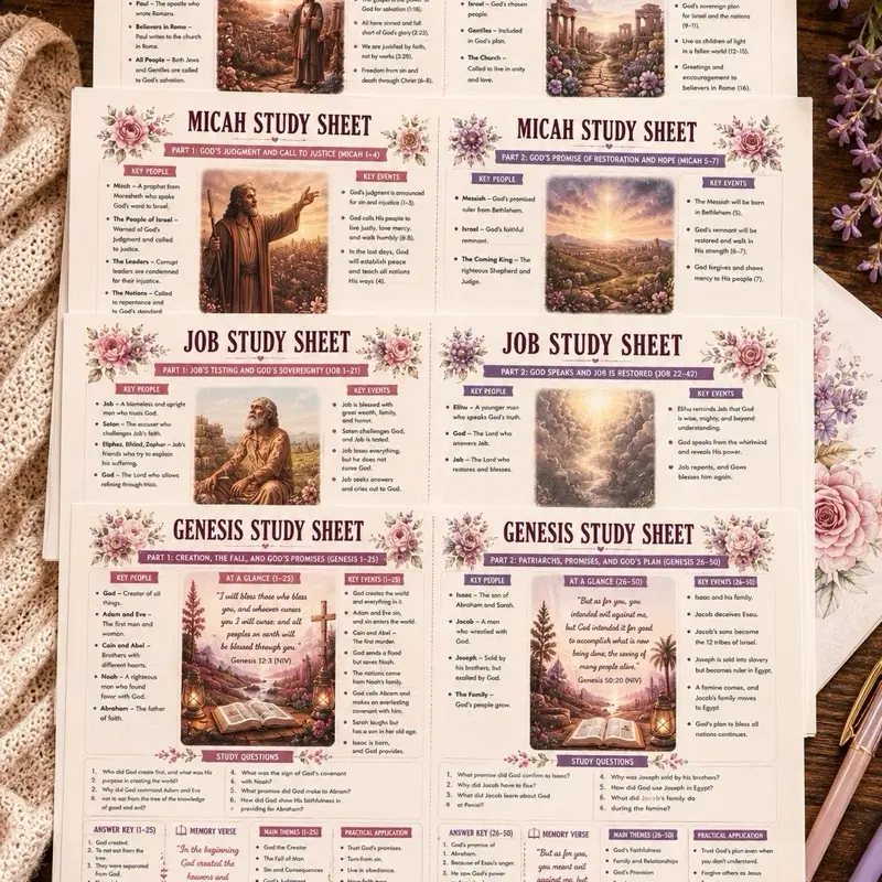 Bible Study Fact Sheets - Comprehensive Guides for All 66 Books of the Bible