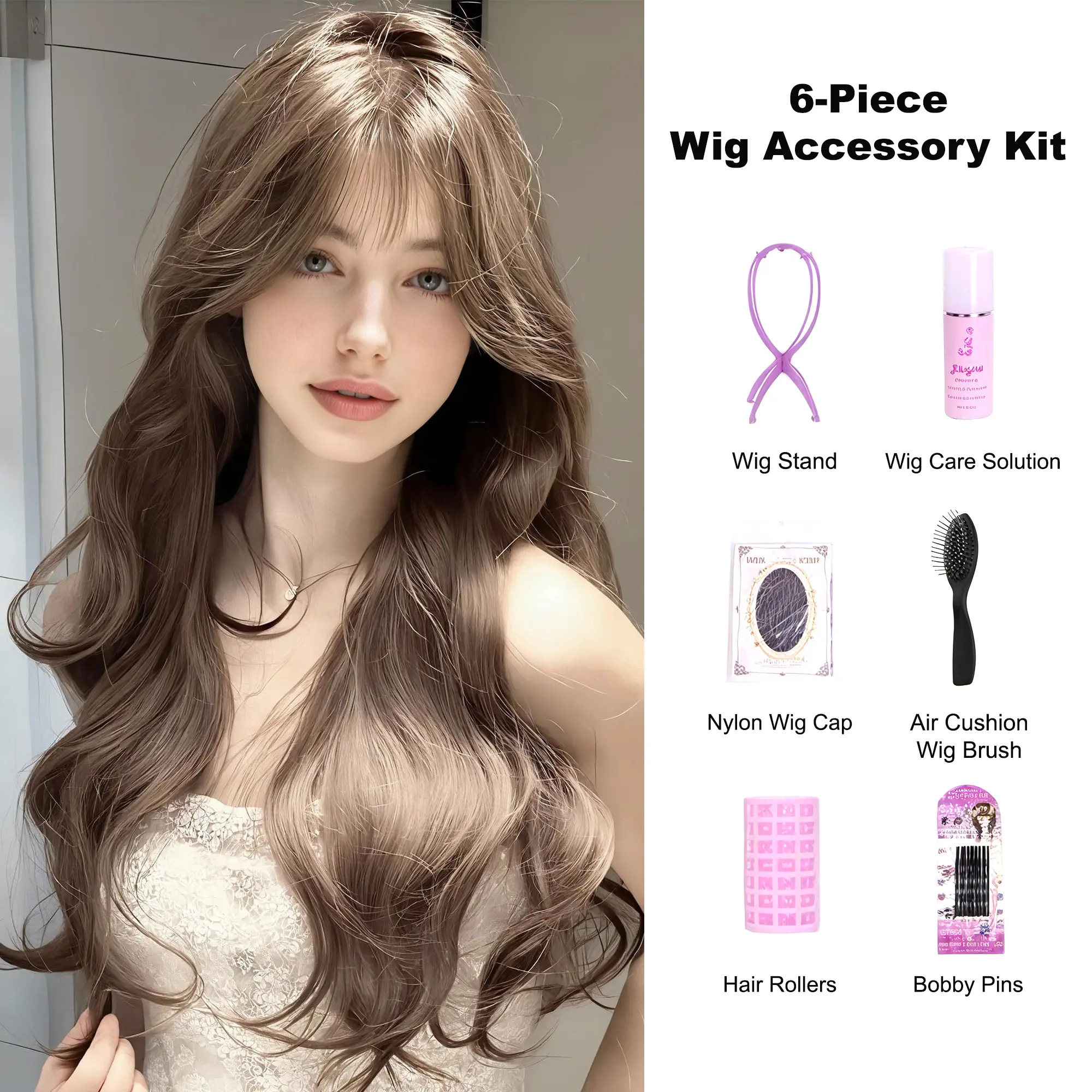 Wavy Bangs — Milk Tea Ash-Brown (6-Piece  Set