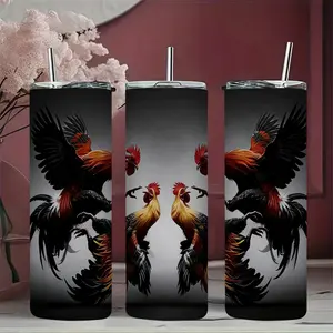 1pc 17oz/17.5oz/20oz/22oz/26oz/30oz/30.5oz/32oz/33oz/40oz Dynamic Rooster Art ,Insulated Travel Mug, Vacuum Insulated Cup, Gift for Women Men, Ideal for Halloween, Independence Day, Memorial Birthday