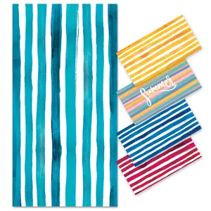 Microfiber Quick Dry Beach Towel, Blue Striped Lightweight Absorbent Towel for Travel, Swimming, and Outdoor Use
