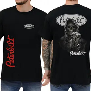 Peterbilt Reaper Trucker T-Shirt, Premium Cotton Menswear, Skull & Semi-Truck Prints for Bold Style & Road Enthusiasts, Classic Unisex Top