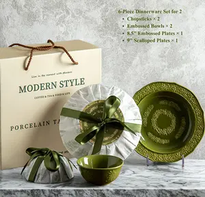 Green Embossed Porcelain Dinnerware Gift Set
