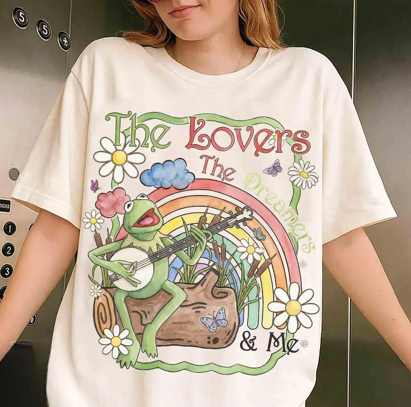 WDW Watercolor Kermit The Frog Muppets Rainbow shirt, The Lovers The Dreamers And Me Tee, Kermit Muppet T-Shirt, WDW Family Trip Matching