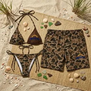 Matching Couple Swimsuits Set, BF and GF Matching Swimsuits, Camo Bikini Set for Women, Matching Duck Camo Swimwear Set for Couples, Couple Trendy Camo Bikini And Short, Summer Beach Vacation Outfit