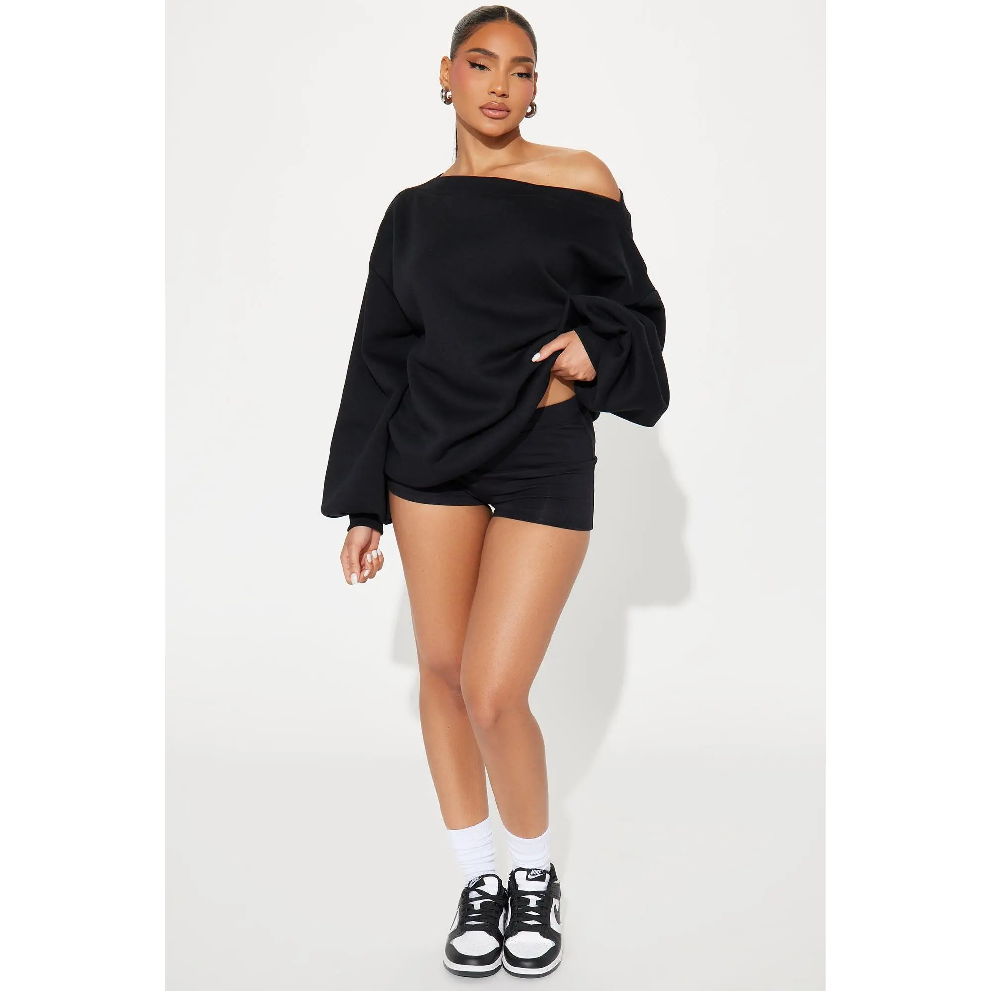 Women Vera Off Shoulder Oversized Sweatshirt Black Casual 2026