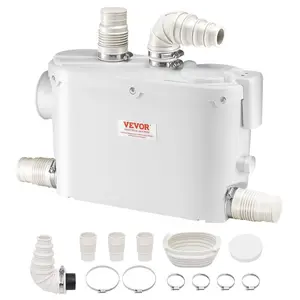 VEVOR Macerator Pump, 500W, 29 GPM Flow, 26 ft/8 m Head, Macerator Wall-Hung Toilet Pump with 4 Water Inlets, Waste Water Disposal Upflush Machine for Toilet, Basement, Shower, Sink, Laundry, Bathtub