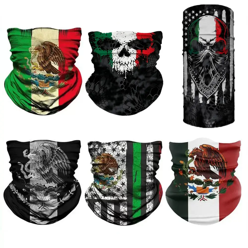 6PCS UV Protection Summer Cooling Face Mask, Seamless Neck Gaiter Balaclava, Breathable Sun Shield Scarf, Multi-Way Headband Bandana Headwrap for Motorcycle Biking Fishing Climbing Construction Work American & Mexican Neckgaiter