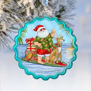Designocracy 759-115-SW 4 x 4 x 1 in. Paddle Boarding Santa Wreath Christmas Mercury Glass Ornaments